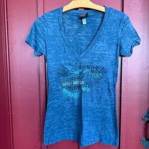 Harley-Davidson Women's Teal Blue V-Neck Graphic Tee